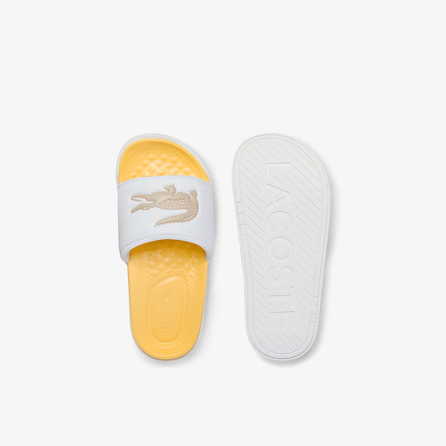 chanclas blancas y amarillas LACOSTE