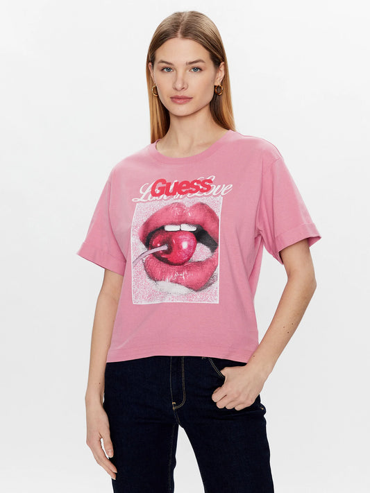 Camiseta basica rosa GUESS mujer -W2BI68 K8G01 G67G – Pasarela Roja